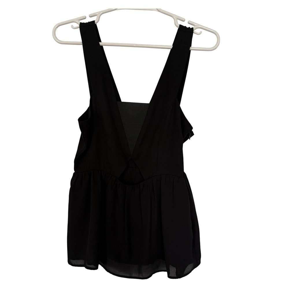 THML Black V Neck Peplum Cutout Sleeveless‎ Top XS Flurty